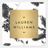 ヴィンテージ黒色花パーソナライズされた柄 スクエアシール (正面)