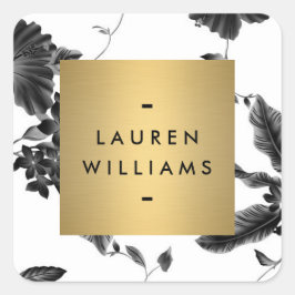 ヴィンテージ黒色花パーソナライズされた柄 スクエアシール