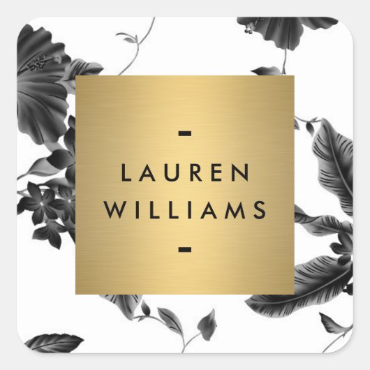ヴィンテージ黒色花パーソナライズされた柄 スクエアシール (正面)