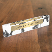 ヴィンテージ黒色花柄 デスクネームプレート (側面)