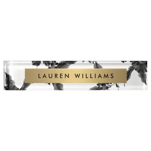 ヴィンテージ黒色花柄 デスクネームプレート (正面)