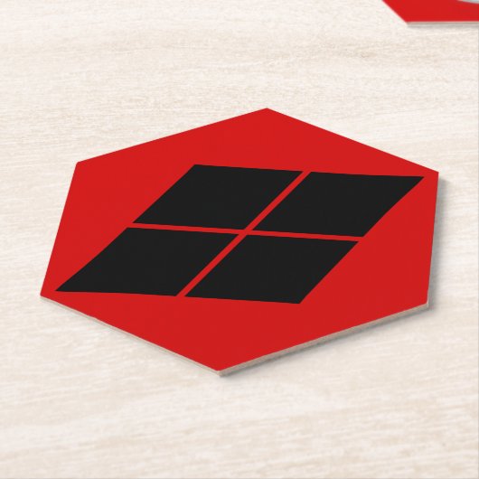 ヴィンテージ黒赤竹田日本紋家紋オリエンタル ペーパーコースター (アングル)