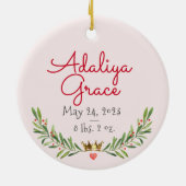 ヴィンテージ黒髪ベビーの初めてのクリスマスピンク赤 セラミックオーナメント (裏面)