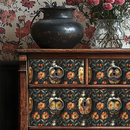 ヴィンテージ黒黄色甲虫フローラ模様 薄葉紙