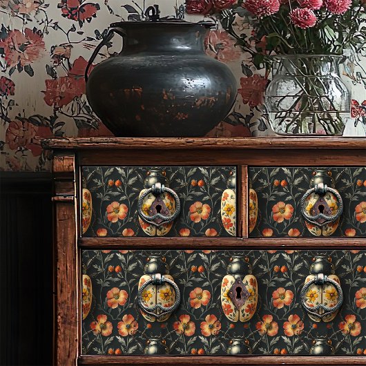 ヴィンテージ黒黄色甲虫フローラ模様 薄葉紙