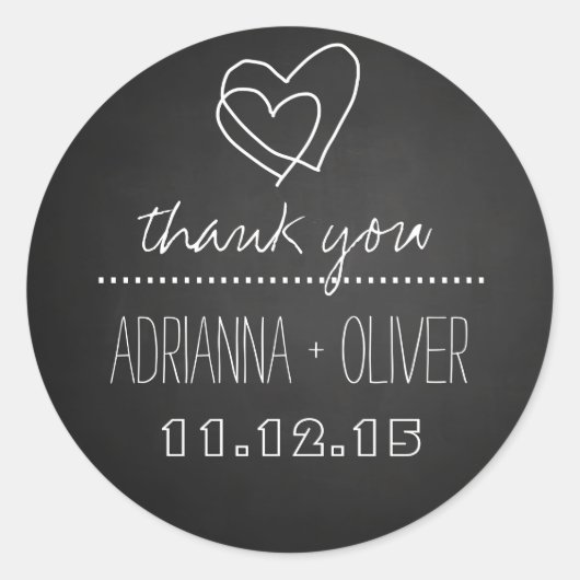 ヴィンテージ黒黒板 |ハート結婚の皆様 ラウンドシール (正面)
