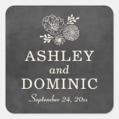 ヴィンテージ黒黒黒板結婚モノグラム スクエアシール (正面)