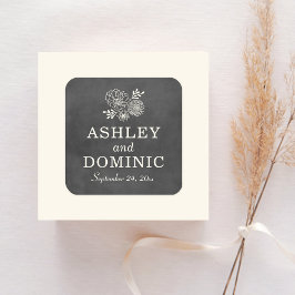 ヴィンテージ黒黒黒板結婚モノグラム スクエアシール