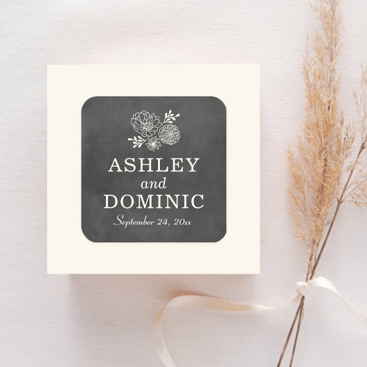 ヴィンテージ黒黒黒板結婚モノグラム スクエアシール