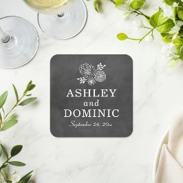 ヴィンテージ黒黒黒板結婚モノグラム スクエアペーパーコースター
