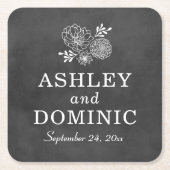 ヴィンテージ黒黒黒板結婚モノグラム スクエアペーパーコースター (正面)