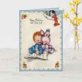 ヴィンテージ1つの歳の男の子のバースデー・カード カード (黄色い花)