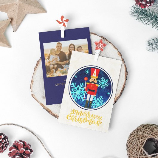 ヴィンテージ1写真くるみ割り金ゴールドメリークリスマス シーズンカード