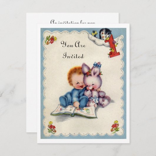 ヴィンテージ1匹の歳の誕生日の男の子の招待状 招待状 (正面/裏面)