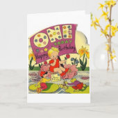 ヴィンテージ1年古い誕生日カード カード (黄色い花)