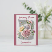 ヴィンテージ1月花カーネーション花 ポストカード (スタンド正面)