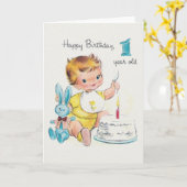 ヴィンテージ1歳の誕生日グリーティングカード カード (黄色い花)