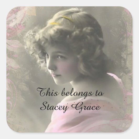 ヴィンテージ10代のピンクの女の子これは名前に属する スクエアシール (正面)