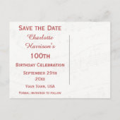 ヴィンテージ100誕生日レッドローズフレームミュージックシート 案内ポストカード (裏面)