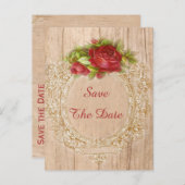 ヴィンテージ100誕生日レッドローズ木枠 案内ポストカード (正面/裏面)