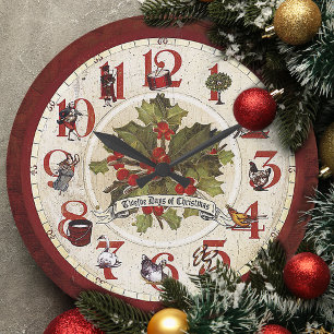 ヴィンテージ12日のクリスマス ラージ壁時計