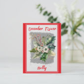 ヴィンテージ12月の花 ホリー フローラル ポストカード (スタンド正面)