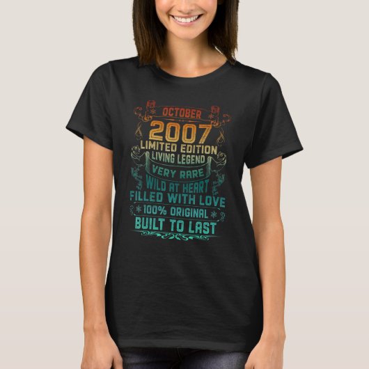 ヴィンテージ15歳2007年10月15誕生日 Tシャツ (正面)