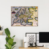 ヴィンテージ1572ヨーロッパの地図ポスター ポスター (ホームオフィス)