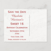 ヴィンテージ16誕生日レッドローズフレームミュージックシート 案内ポストカード (裏面)