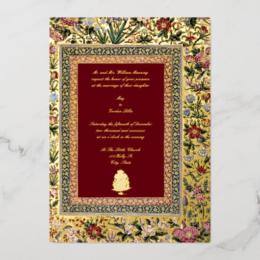 ヴィンテージ1618エレガントインディアン鳥類とフローラ結婚ズ 箔招待状 (正面)