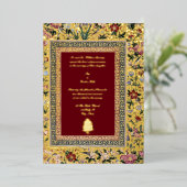 ヴィンテージ1618エレガントインディアン鳥類とフローラ結婚ズ 箔招待状 (立ち正面)