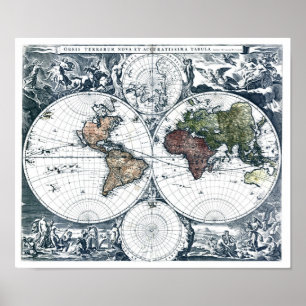 ヴィンテージ1658ニコラオ・ヴィシュエ世界地図 ポスター