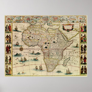 ヴィンテージ1660のアフリカ地図Willem Janszoon Blaeu ポスター