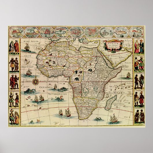 ヴィンテージ1660のアフリカ地図Willem Janszoon Blaeu ポスター (正面)