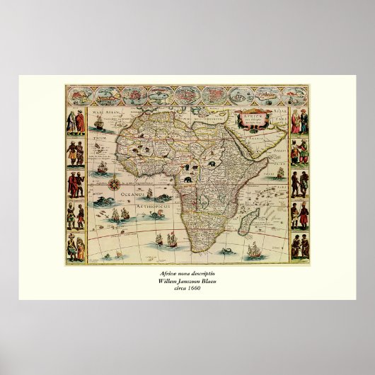 ヴィンテージ1660のアフリカ地図Willem Janszoon Blaeu ポスター (正面)