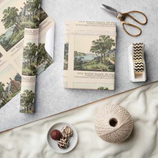 ヴィンテージ1732ジョージワシントン発祥の地パターン ラッピングペーパー (クラフト)