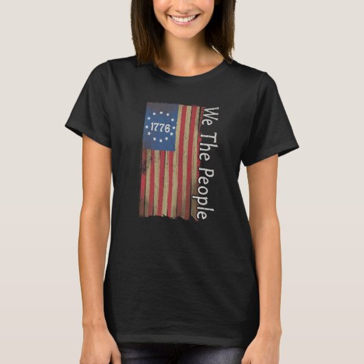ヴィンテージ1776 We People America American Usa Flag 4 Tシャツ (正面)