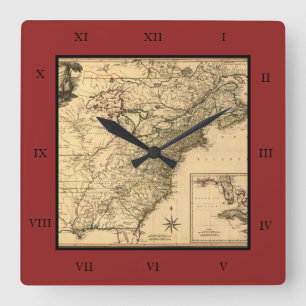 ヴィンテージ1777のPhelippeaux著アメリカのコロニーの地図 スクエア壁時計