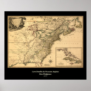 ヴィンテージ1777のPhelippeaux著アメリカのコロニーの地図 ポスター