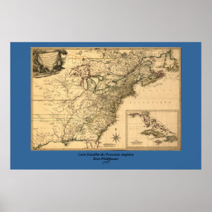 ヴィンテージ1777アメリカ植民地の地図Phelippeaux ポスター