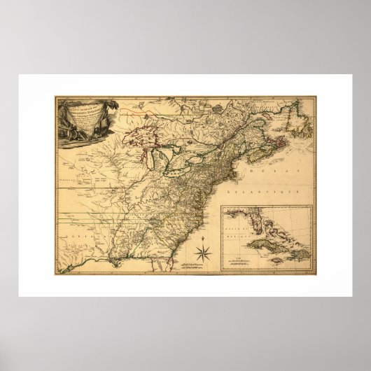 ヴィンテージ1777アメリカ植民地の地図Phelippeaux ポスター (正面)