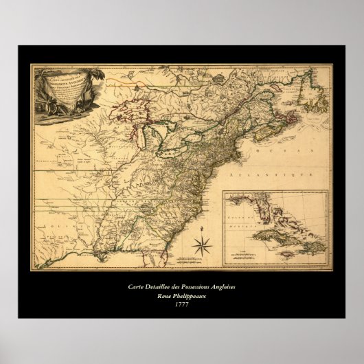ヴィンテージ1777アメリカ植民地の地図Phelippeaux ポスター (正面)