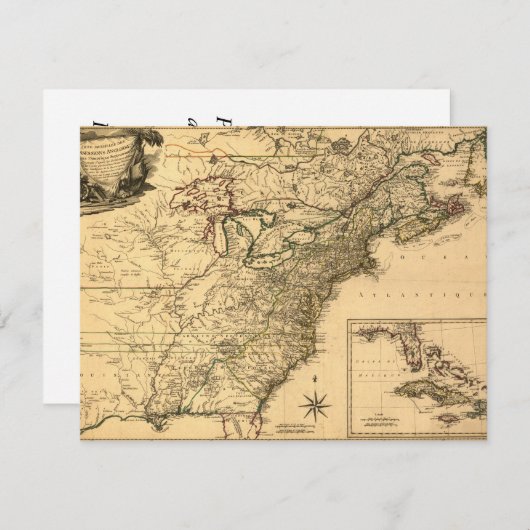 ヴィンテージ1777アメリカ植民地地図(Phelippeaux) 招待状 (正面/裏面)