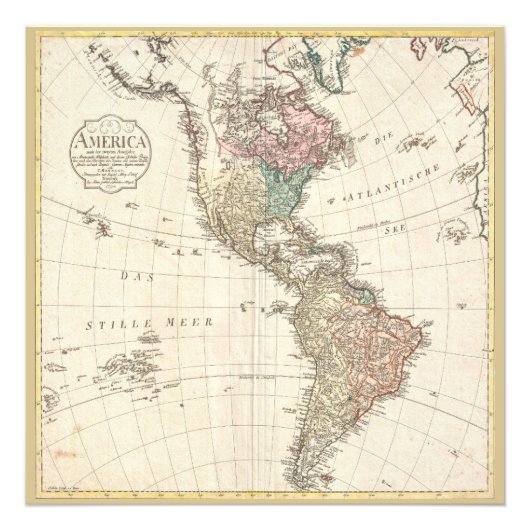 ヴィンテージ1796アメリカの地図 フォトプリント            (正面)