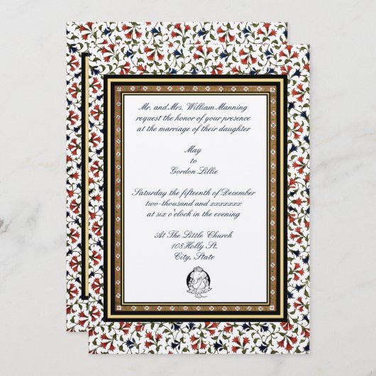 ヴィンテージ18世紀エレガントインディアン結婚フローラ 招待状 (正面/裏面)