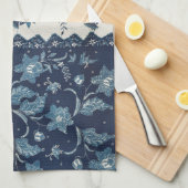 ヴィンテージ1800のパターン青と白 キッチンタオル (四つ折り)