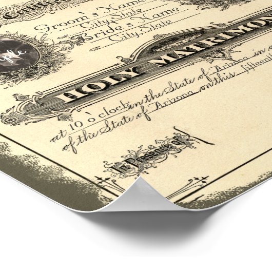 ヴィンテージ1800婚姻証明書 ポスター (角)