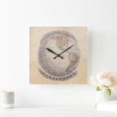 ヴィンテージ1800年代の世界地図西半球グローブ スクエア壁時計 (ホーム)