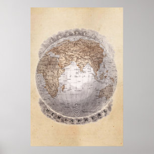 ヴィンテージ1800年代の世界地図Eastern Emphan Globe ポスター