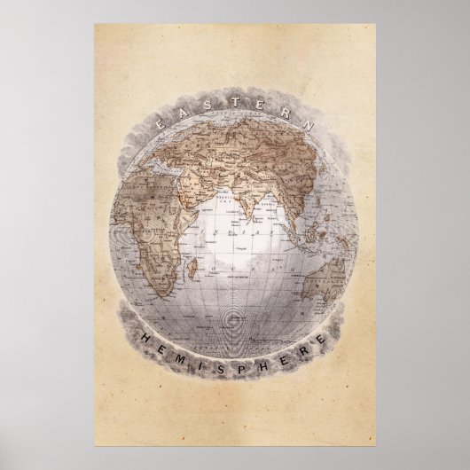 ヴィンテージ1800年代の世界地図Eastern Emphan Globe ポスター (正面)